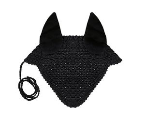 Equine Care Horse Fly Bonnet Full Size Black - Breathable Cotton Crochet Ear Bonnet, Fly Veil & Ear Net for Horses with Noise Reducing Cotton Ears for Dressage, Hunter Jumper & English Riding