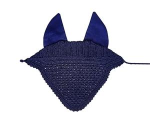 Equine Care Horse Fly Bonnet Full Size Blue - Breathable Cotton Crochet Ear Bonnet, Fly Veil & Ear Net for Horses with Noise Reducing Cotton Ears for Dressage, Hunter Jumper & English Riding