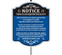 Equine Liability Sign Statute Horse Barn Stable Farm Supplemental Warning 12" x 10" With 35" Long Metal Stake With Stand Aluminum Outdoor Use Yard Business