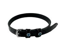 Equine Smile ES4011 Spur Straps Rhinestone Crystal Patent Leather Shiny Accessories Riding Spur Straps Fixing Riding Spurs High-Quality Leather Straps Elegant Design Pair (Black Patent Leather/Blue