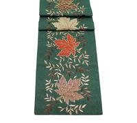 Equinox Embroidered Winter Leaves Table Runner - 14" x 75"