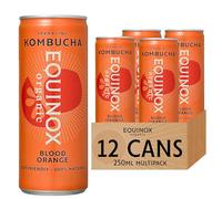 Equinox Kombucha Blood Orange (12 x 250ml) | Brewed in UK with SCOBY, Green Tea & Raw Cane Sugar | Sparkling Live Cultured Probiotic Drink for Gut Health | No Sweeteners & 100% Natural