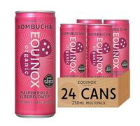 Equinox Kombucha Drink Raspberry & Elderflower Real Fruit Kombucha Flavours (24 x 250ml) | Authentic Craft Kombucha Brewed in UK with SCOBY, Green Tea & Raw Cane Sugar | No Sweeteners & 100% Natural