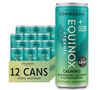 Equinox+ Kombucha Drink with Ashwagandha & Tulsi (12 x 250ml) | Watermelon & Cucumber Flavour Calm Adaptogen Drink | Live Cultures, Vegan, Gluten Free | Functional Wellness Sparkling Kombucha Cans