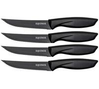 EQUINOX Professional Stainless Steel Steak Knife Set, 4-Piece Kitchen Knives with Ergonomic Black Handles, Serrated Edge, Premium Dining Cutlery (4)