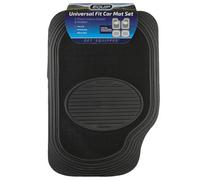 Equip 4 Pieces Black Universal Fit Luxury Carpet & Rubber Car Floor Mat Full Set