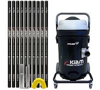 Equip2clean CYCLONE 76L Gutter Vacuum Cleaner 3600W Triple Motor, Professional Corded Vacuum Cleaner for Wet & Dry Use, Cyclonic Side Inlet, Polypropylene, Black - Carbon Fibre Gutter Pole Kit (28ft)