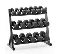 Equipped Gym - Weights Dumbbells Set With Horizontal 3 Tier Rack Stand. 5kg-25kg Pairs Cast Iron Gym Weights. Gym Equipment For Home And Commercial Use For Both Men And Women