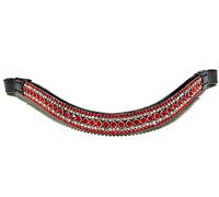 Equipride Beautiful Sparkly Crystal Curve Shape Browband RED/CLEAR (Brown Leather, Full (16"))