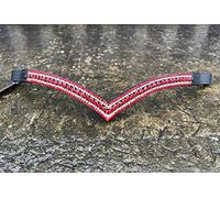 Equipride Beautiful V Shape Bling Crystal Browband For bridle Sparkly 5 Row Red/Clear (Black Leather, Cob (15"))
