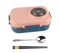 equlup 1100ml Thermal Lunch Box, Double Layer 3 Grid Food Storage Container with Chopsticks Spoon Soup Bowl Stainless Steel Heat Insulation Food Jar for Home Use (Pink)