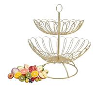 equlup 2 Tier Fruit Basket, 12.6 x 12.6in Modern Fruit Bowl Nordic Design Geometric Detachable Gold Vegetables Storage Holder Support for Home Office Parties