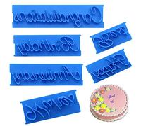 equlup 6Pcs Cake Letter Mold, Cake Words Stamp Portable DIY Handwritten Letter Printed Stamp Mould for Birthday Stencil Congratulation Anniversary