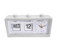 equlup Calendar Desktop Alarm Clock, Manual Jump Date W isplay Clock Silent Non Ticking Table Alarm Vintage Decor for Bedroom, Study Room, Office (White)