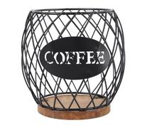 equlup Coffee Pod Storage Basket, Large Capacity Sturdy Coffee Pod Holder Container with Wooden Base for Home Bar Shop Counter Office Desktop (Black)