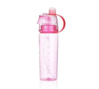 equlup Dual Outlets Water Bottle, 600ml Mister Spray Head Anti Leak Drink Bottle Clear Plastic Portable Squeeze Cup with Scale for Outdoor Cycling Camping Running (Pink)