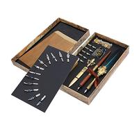 equlup Feathers Pen Set, Wine Red Calligraphy Quill Dip Pen Kit Calligraphy Writing Drawing Quill Dip Kit for Writing Drawing Art Craft Collection Gift (SP248011R lake blue)