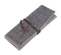 equlup Portable Stationery Storage Pouch, 7 Grid Woven Pencil Bag Roll Up Pen Case Cosmetics Phone Organizer for Student Office Artist Travel
