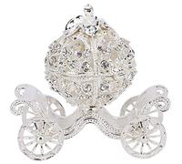 equlup Pumpkin Carriage Decorative Hinged Jewelry Trinket Box Crystal Rhinestone Princess Cinderella Silver Collectible Figurine Display Holder
