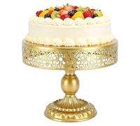 equlup Round Dessert Stand, Golden Cake Holder with Base and Lace Design Easy Assembly Dessert Display Plate for Wedding Birthday Anniversary Party Celebration (M)