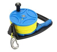 equlup Scuba Dive Reel, 83m/90.8yd Wire Length Ratchet Dive Reel with Handle Stop Switch Multi Purpose Quick Mount Clip for Cave Exile Diving (Blue Wheel)