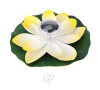 equlup Solar Floating Light, 28cm/11in 7 Color Changing LED Water proof Artificial Floating Flower Lamp for Pond Fountain Garden Pool Aquarium Decor (Light Yellow)