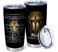 Equoza Christian Gifts Flask Warrior of God Faith 20oz Insulated Travel Mugs Stainless Steel Vacuum Tumbler with Lid Special Christmas Gifts for Men(Pack of 1)