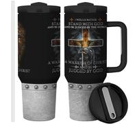 Equoza Christian Gifts for Women Men Flask Warrior of God Faith 40oz Tumbler with Handle - Religious Gifts for Men Travel Coffee Mug Double Wall Vacuun Insulated Cup with Lid and Straw
