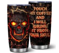Equoza Funny Skull Halloween Tumbler, 20oz Fiery Coffee Cup for Men