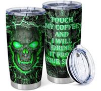 Equoza Funny Skull Tumbler,Birthday Gift for Him,Fire Lava Skull Touch My Coffee And Will Drink it for My Our Skulls 20oz Insulated Tumbler Stainless Steel Vacuum Mug Funny Gifts for Men（Pack of 1）