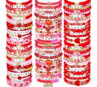 Equsion 100 Pcs Preppy Heishi Surfer Bracelets Set Colorful Beaded Stretch Bracelets Clay Bracelets for Women Teens, 6.69 inches, clay, acrylic, alloy, no gemstone