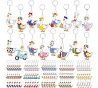Equsion 100 Pcs Professional Goose Keychains Bulk, 15 Style Jobs Cute Novelty Silly Goose Acrylic Key Chains Party Favors for Birthday Decor Funny Gifts for Teen Club Animal Lovers Nurses Teachers