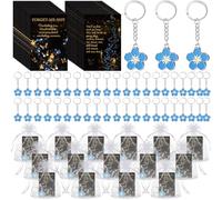 Equsion 100 Sets Funeral Favors for Guests Forget Me Not Flower Keychain and Prayer Card Sympathy Gifts for Memorial Party Remembrance
