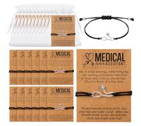 Equsion 12 Pcs Cute Wish Bracelets with Blessing Card and Organza Bag Adjustable Bracelets Christmas Appreciation Gift, Black, alloy and nylon cord, kraft paper, alloy