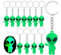 Equsion 12 Pcs Mini Alien Figures Glow in The Dark Keychains Little Tiny Rubber Aliens Figurine Keychain Easter Bulk Gifts Goodie Bag Piñata Stuffers for Space Party Favors Halloween (Green)