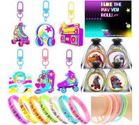 Equsion 120 Pcs Roller Skate Party Favors Let's Roll Party Supplies Include Skate Keychain Glow in The Dark Silicone Wristband Luminous Bracelet Thank You Card for Retro 80s 90s Hip Hop Birthday Gift