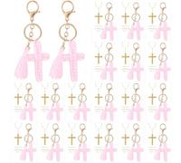 Equsion 20 Pack Pink Knit Cross Keychains Christian Baptism Key Ring Gift Party Favors with Blessing Tags 2.4 Inch Knitted Religious Jesus Keychain for Baptism/First Communion Gifts Bautizo Recuerdos