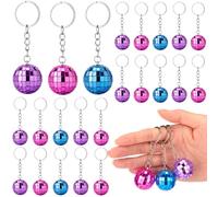 Equsion 24 Pcs Disco Ball Keychain Bulk 1.18 Inch Mirror Disco Ball Keychain Pink Purple Blue Key Chain for Kpop 70s 80s Singer Karaoke Party Favors