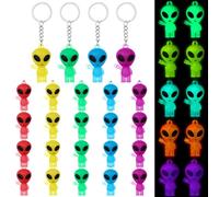 Equsion 24 Pcs Mini Alien Figures Glow in The Dark Keychains Little Tiny Rubber Aliens Figurine Keychain Easter Bulk Gifts Goodie Bag Piñata Stuffers for Space Party Favors Halloween (Colorful)