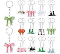 Equsion 24 Pcs Witch Princess Keychains Bulk Pink and Green Accessories Wizard Ornaments Acrylic Key Chains Witch Party Favor Birthday Party Favors Friendship Key Chain Gift for Halloween Movie Lover