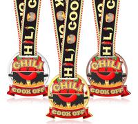 Equsion 3 Pcs Chili Cook Off Award Trophies Medals Chili Cook Off Prizes 1st 2nd 3rd Prizes Set of 3 Place Medals with Ribbons Gold Silver Bronze Chili Cook Off Decoration for Women Men Family