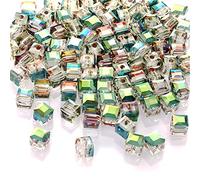 Equsion 400 Pieces Crystal Cube Beads Square Glass Beads 6 mm Crystal Spacer Beads Clear Loose Beads for Necklace Bracelet DIY Jewelry Crafts Making Supplies (Fresh Colors)
