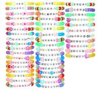 Equsion 48 Pcs Music Party Bracelets Glow in the Dark Wear and Trade Handmade Party Rave Bracelets Vibes Alphabet Plur Music Festival Accessories Different Phrases Every Time for Women Men(Elegant)
