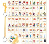 Equsion 81 Pcs Autism Communication Cards for Speech Delay Nonverbal Special Needs Visual Aid Language Learning Cue Flashcards with Retractable Keychain for Autism Communication(Yellow)