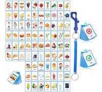 Equsion 81 Pcs Autism Communication Cards Nonverbal Communication Board Autism Flashcards with Retractable Plastic Spring Cord Keychain Special Needs Speech Delay Materials(Blue)