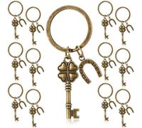 Equsion St. Patrick's Day Souvenirs Keychain Gifts 4 Leaf Clover Keychains with Horseshoe Pendent Irish Good Luck for Women, Men, Family, Friends, Colleagues, Copper, approx. 2.6 x 0.98 inches/ 6.6 x