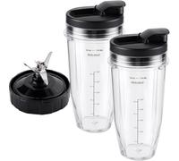Equust 5-piece Blender Replacement Parts 24oz Ninja Blender Cups with To-Go Lids, 7 Fins Extractor Blade Compatible with Nutri Ninja Auto iQ Blenders BL2012 BN801 BL480 BL682 BL642