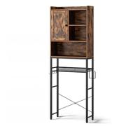 Eqvexd 5-Tier Over The Toilet Storage Rack with Cabinet Freestanding Bathroom Organizer Rack with Adjustable Shelf Multifunctional,Brown-60 * 24 * 186cm/23.6 * 9.5 * 73.2in