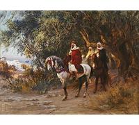 EQVRDCUW Oil Painting Modern Artwork Canvas Print Picture Arabs on Horseback by Frederick Arthur Bridgman Retro Wall Poster for Wall Decor 60x90cm
