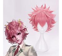 EQWR Pink Curly Heat Resistant Synthetic Wig for Cosplay, Boku No Hero Academia, Halloween, Youth